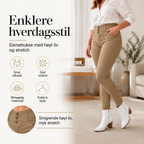 🔥 60% RABAT👖Damebukse med Høyt Liv & Stretch – Smal Passform med 3-Knappsdetalj