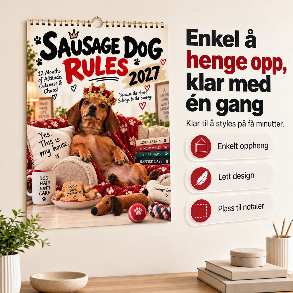 🔥 50 % RABATT 🐶 2027 Dachs-Bordkalender – 12 Måneder med Søte Motiver