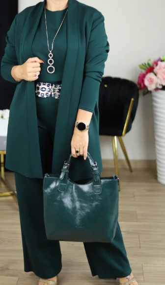 🔥 50% RABATT | Elegant 3-delt sett med lang cardigan, topp & vide bukser