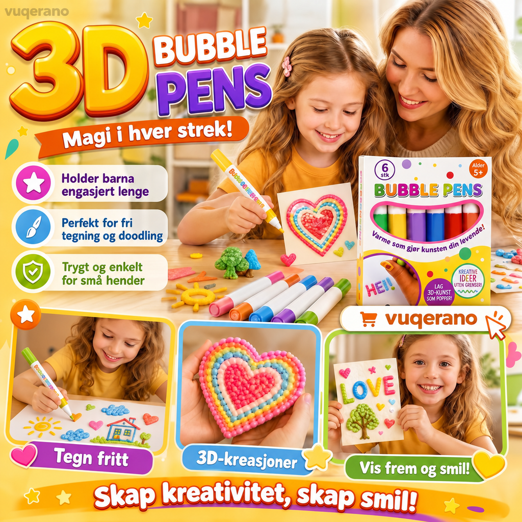 🔥 50% RABATT 🎨 Bubble Pens – 6 Farger med Varmeaktivert 3D-Effekt