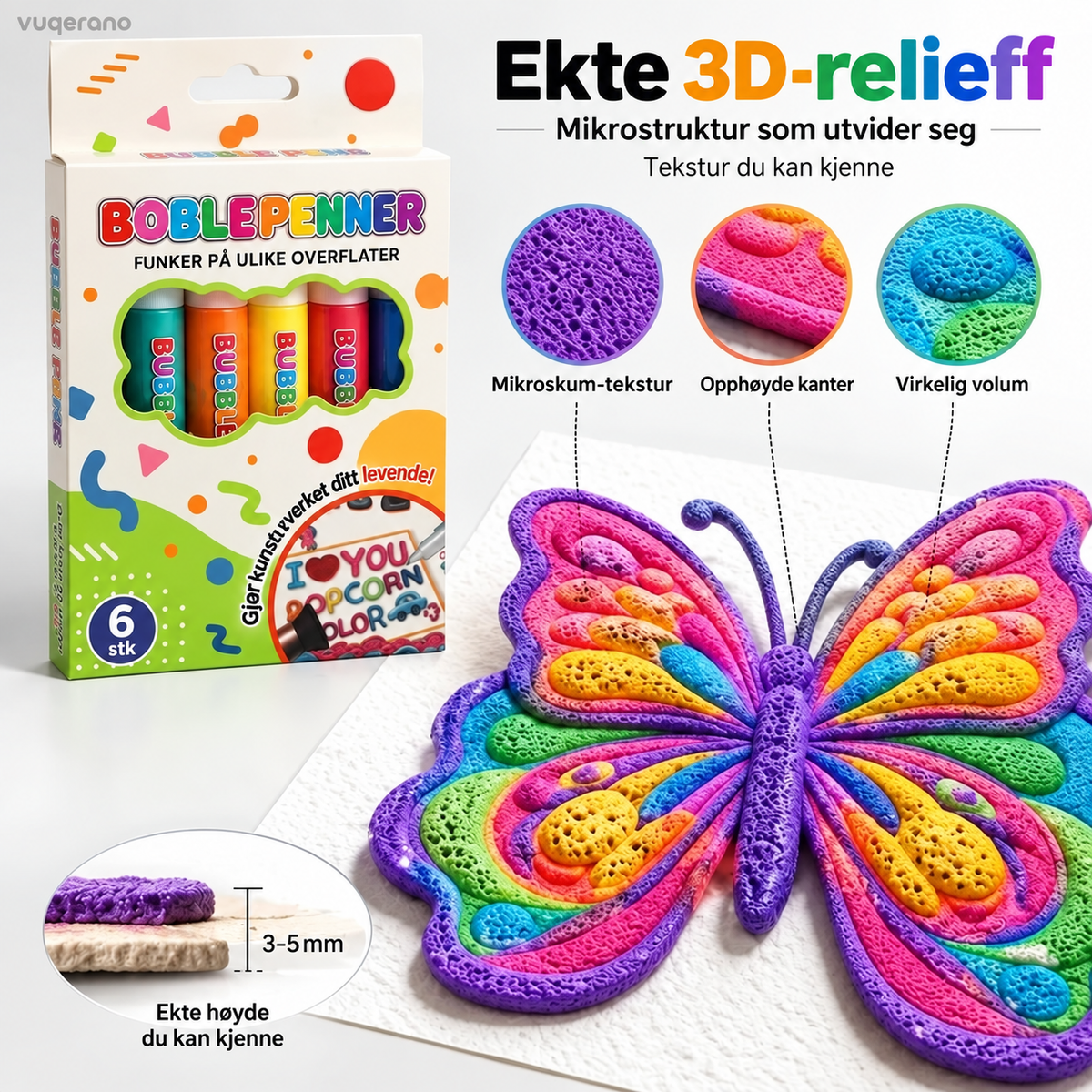 🔥 50% RABATT 🎨 Bubble Pens – 6 Farger med Varmeaktivert 3D-Effekt