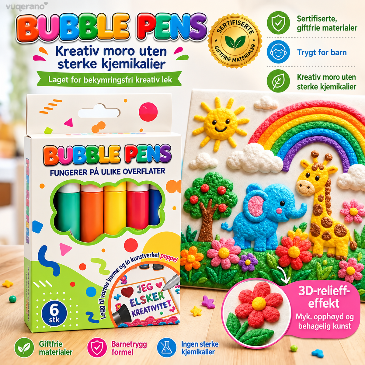 🔥 50% RABATT 🎨 Bubble Pens – 6 Farger med Varmeaktivert 3D-Effekt