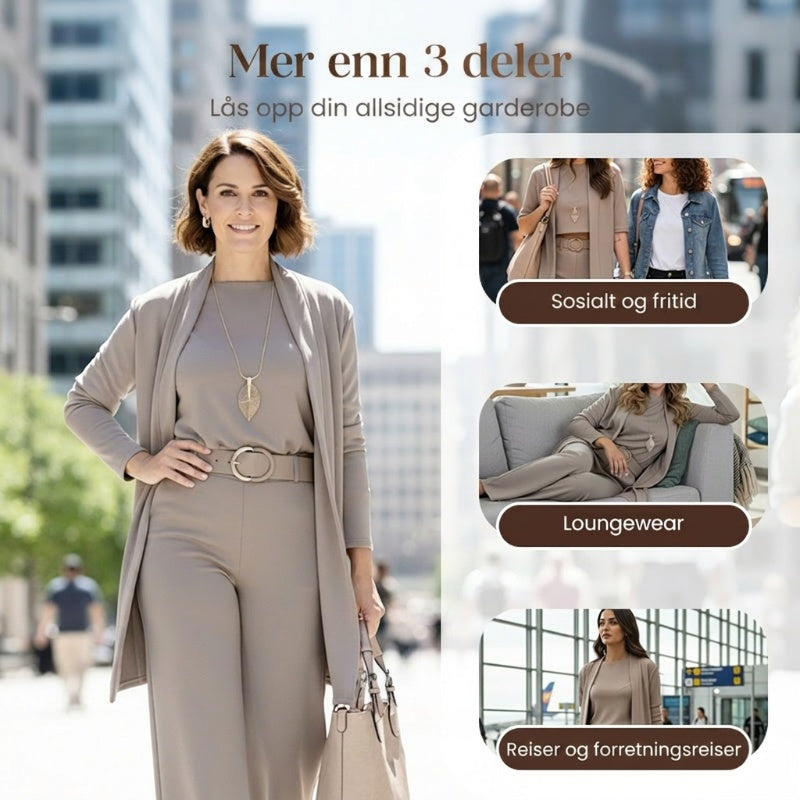 🔥 50% RABATT | Elegant 3-delt sett med lang cardigan, topp & vide bukser