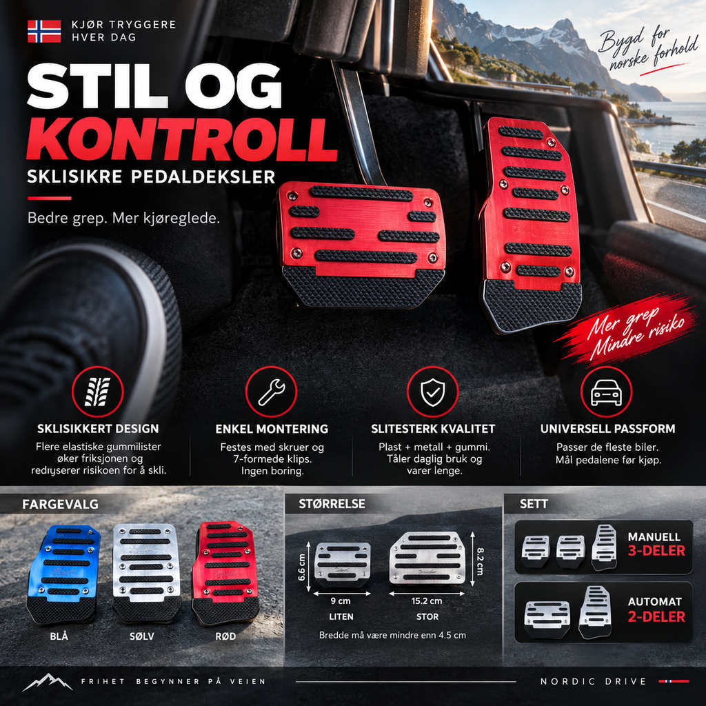 🚗 🔥 50% RABATT | Sklisikkert pedalsett til bil – sporty design & bedre grep