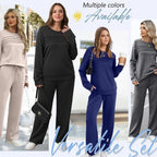🔥 SISTE DAG – 60% RABATT 💕 2-delt Damesett med Rund Hals & Bukse med Snøring
