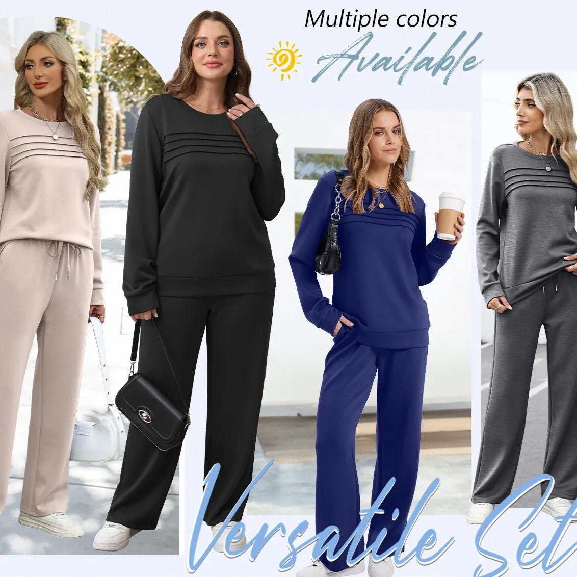 🔥 SISTE DAG – 60% RABATT 💕 2-delt Damesett med Rund Hals & Bukse med Snøring