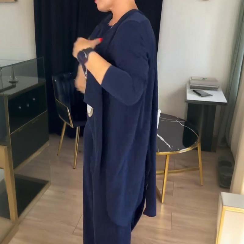 🔥 50% RABATT | Elegant 3-delt sett med lang cardigan, topp & vide bukser