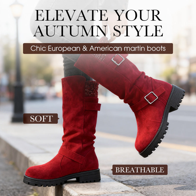 🔥 SISTE DAG – 60% RABATT 👢 Slouchy Boots til Dame – Myk Semsket Look, Strikket Mansjett & Solid Såle