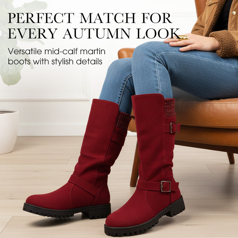 🔥 SISTE DAG – 60% RABATT 👢 Slouchy Boots til Dame – Myk Semsket Look, Strikket Mansjett & Solid Såle