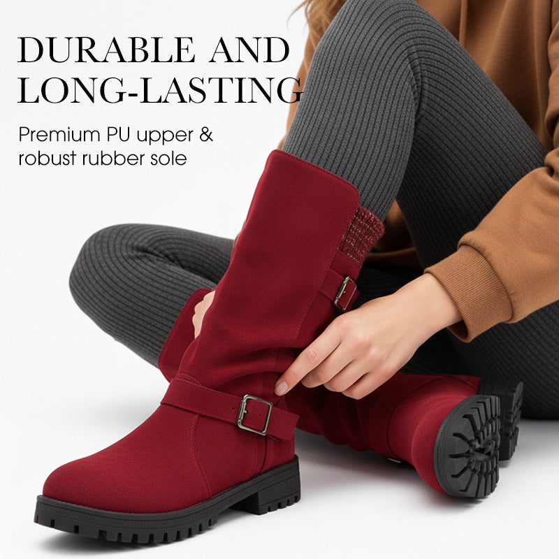 🔥 SISTE DAG – 60% RABATT 👢 Slouchy Boots til Dame – Myk Semsket Look, Strikket Mansjett & Solid Såle