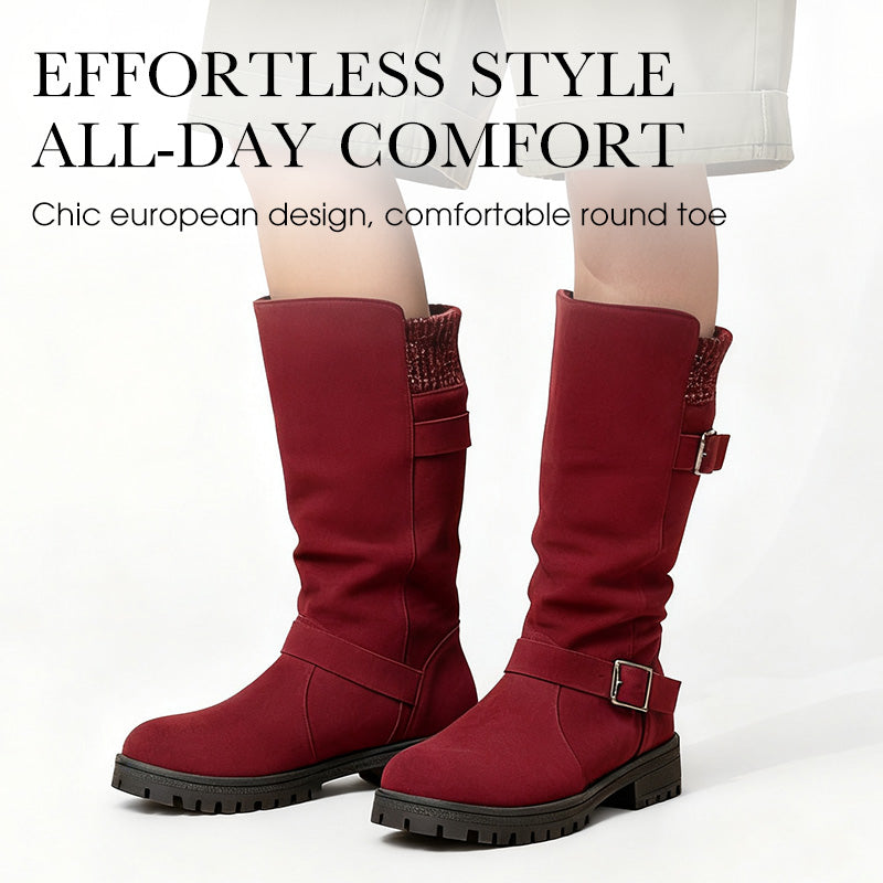 🔥 SISTE DAG – 60% RABATT 👢 Slouchy Boots til Dame – Myk Semsket Look, Strikket Mansjett & Solid Såle