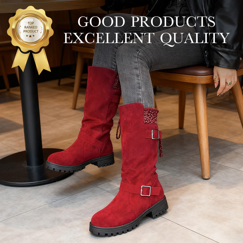 🔥 SISTE DAG – 60% RABATT 👢 Slouchy Boots til Dame – Myk Semsket Look, Strikket Mansjett & Solid Såle
