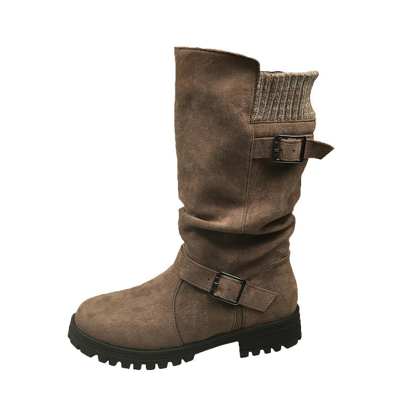 🔥 SISTE DAG – 60% RABATT 👢 Slouchy Boots til Dame – Myk Semsket Look, Strikket Mansjett & Solid Såle