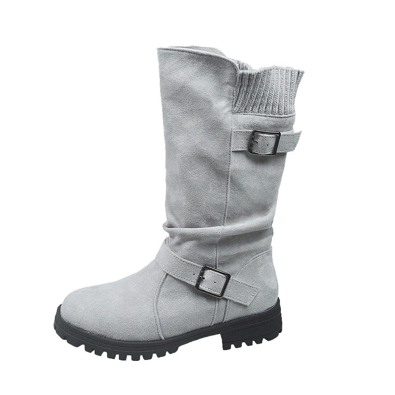🔥 SISTE DAG – 60% RABATT 👢 Slouchy Boots til Dame – Myk Semsket Look, Strikket Mansjett & Solid Såle