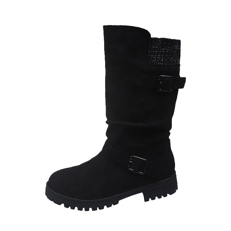 🔥 SISTE DAG – 60% RABATT 👢 Slouchy Boots til Dame – Myk Semsket Look, Strikket Mansjett & Solid Såle