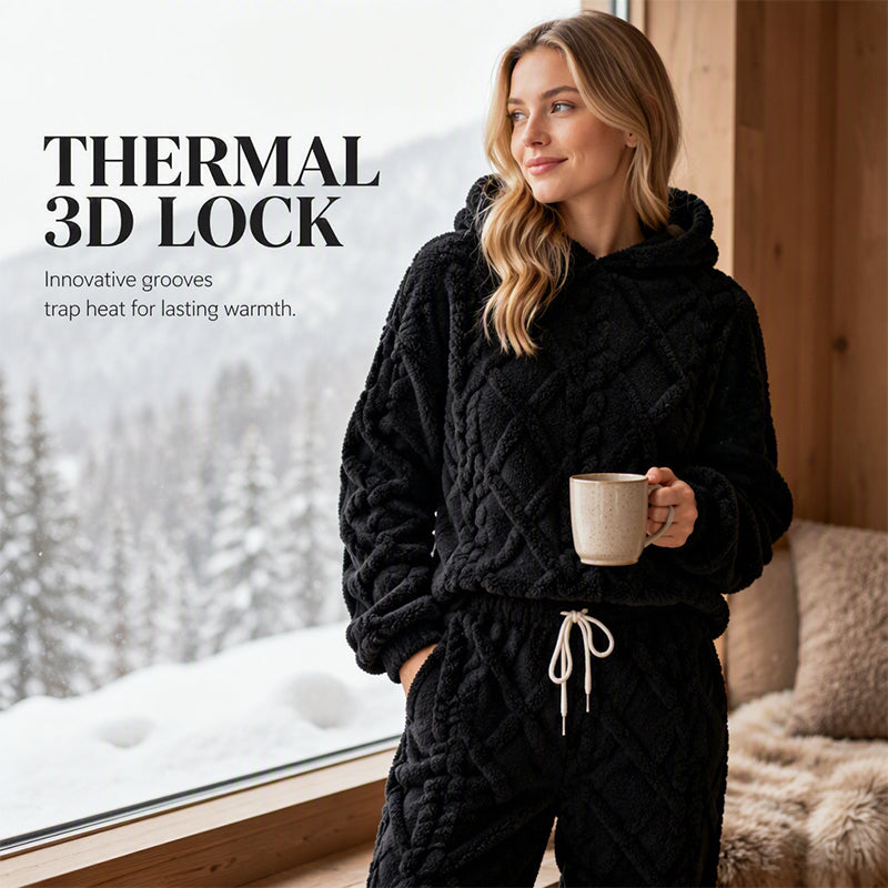 🔥 50% RABATT | Mykt 2-delt fleece-sett med 3D-struktur – hettegenser & bukse