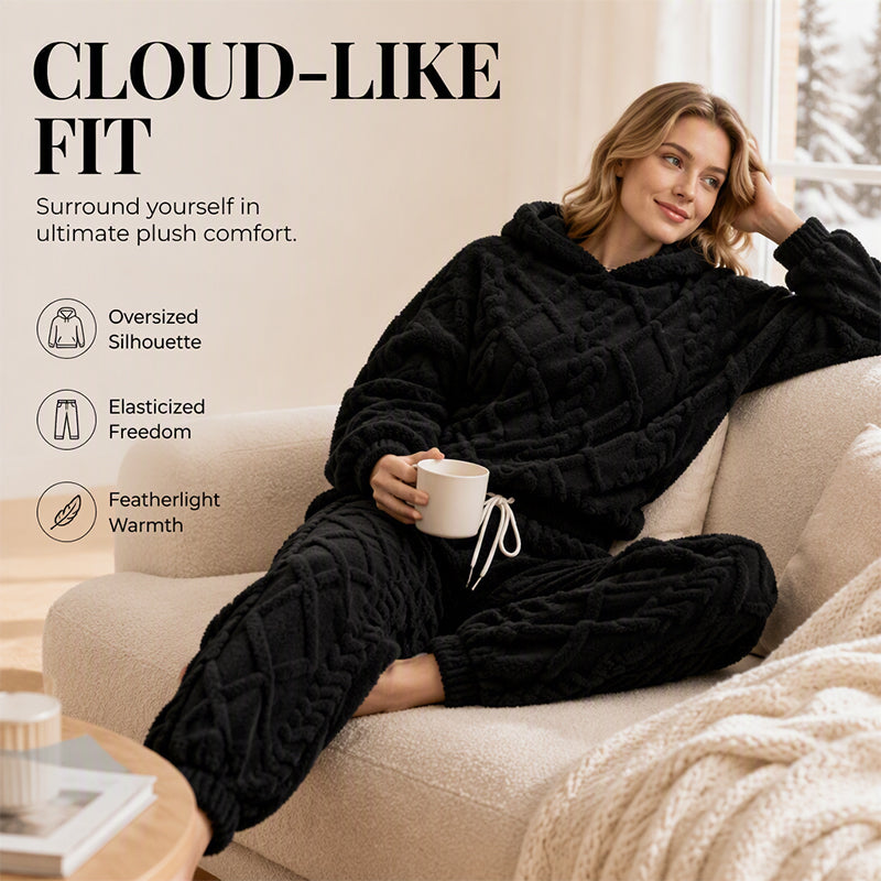 🔥 50% RABATT | Mykt 2-delt fleece-sett med 3D-struktur – hettegenser & bukse