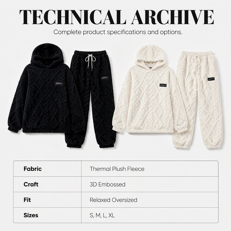 🔥 50% RABATT | Mykt 2-delt fleece-sett med 3D-struktur – hettegenser & bukse