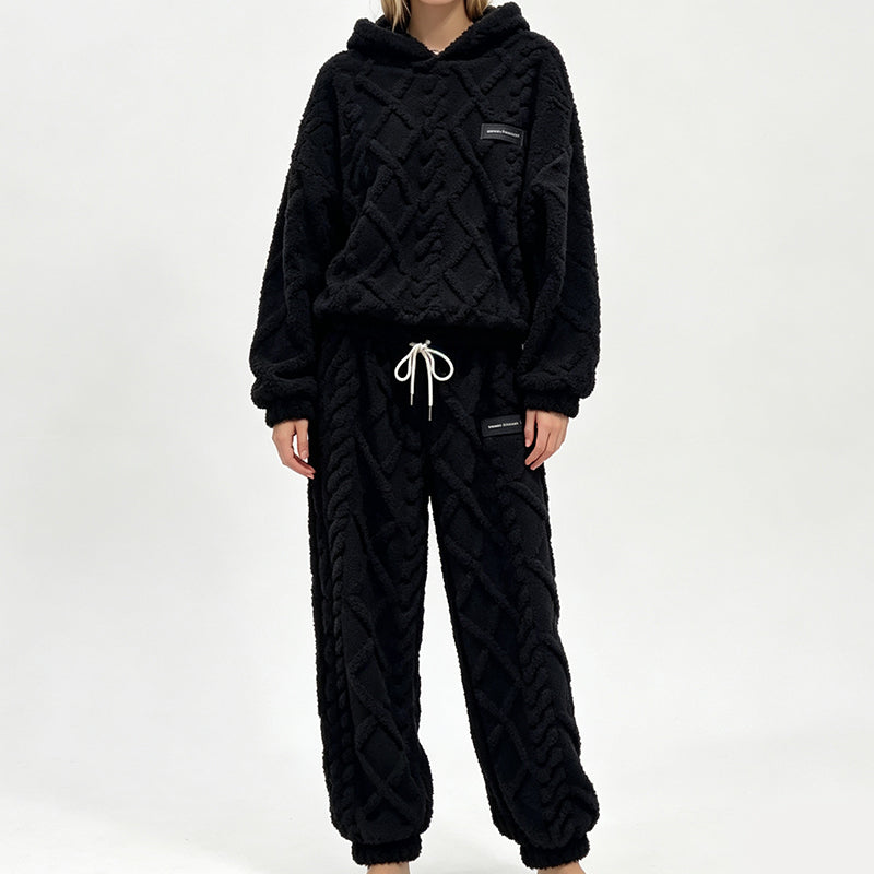 🔥 50% RABATT | Mykt 2-delt fleece-sett med 3D-struktur – hettegenser & bukse