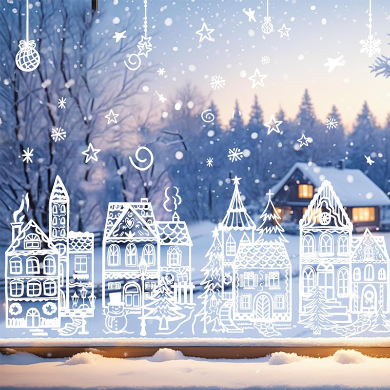 🎄 50% RABATT | Julelandsby vindusdekor – 78 gjenbrukbare statiske klistremerker
