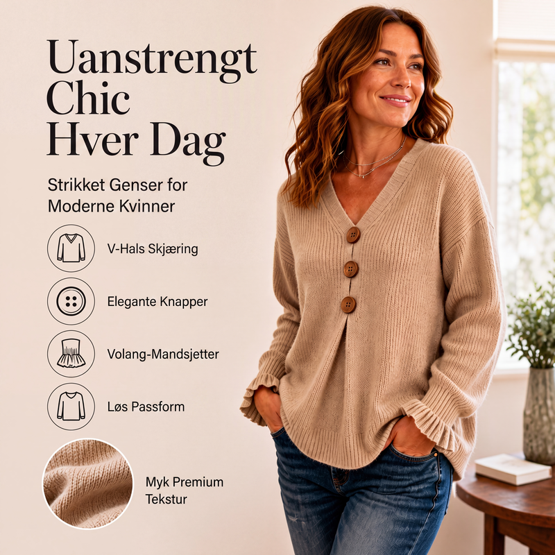 🔥 OVER 40% RABATT 🍂 Damegenser med V-hals – Avslappet Passform, Enkel å Style & Perfekt til Hverdags
