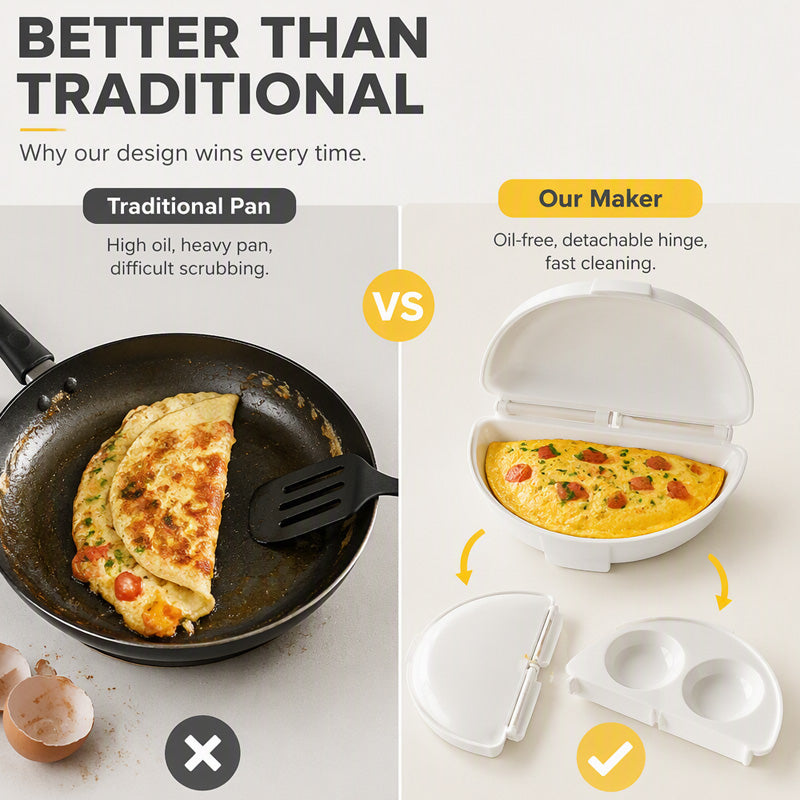 🔥 50% RABATT 🍳 2-i-1 Eggkoker til Mikrobølgeovn – Rask Frokost, Mindre Oppvask
