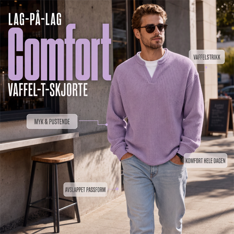 🔥 50% RABATT 👕 Herre Lagdelt Vaffelgenser – Avslappet Passform, Teksturert & Enkel å Style