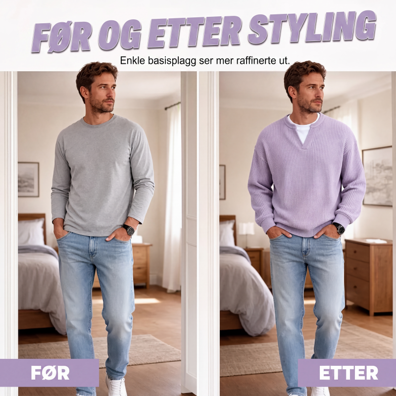 🔥 50% RABATT 👕 Herre Lagdelt Vaffelgenser – Avslappet Passform, Teksturert & Enkel å Style