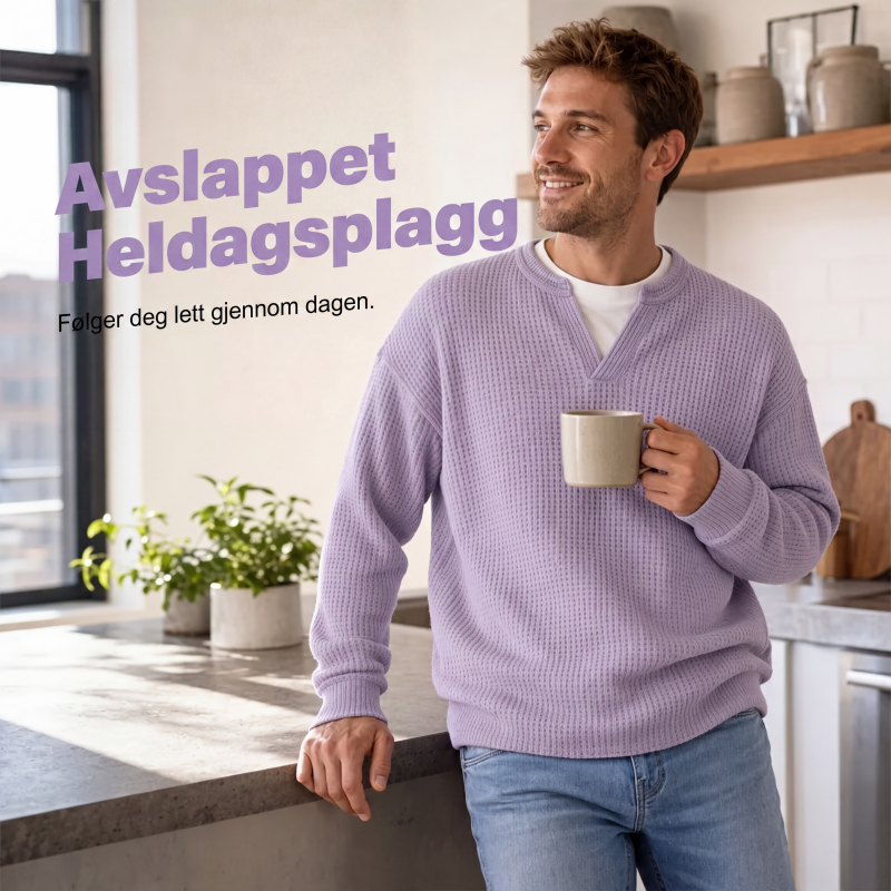 🔥 50% RABATT 👕 Herre Lagdelt Vaffelgenser – Avslappet Passform, Teksturert & Enkel å Style