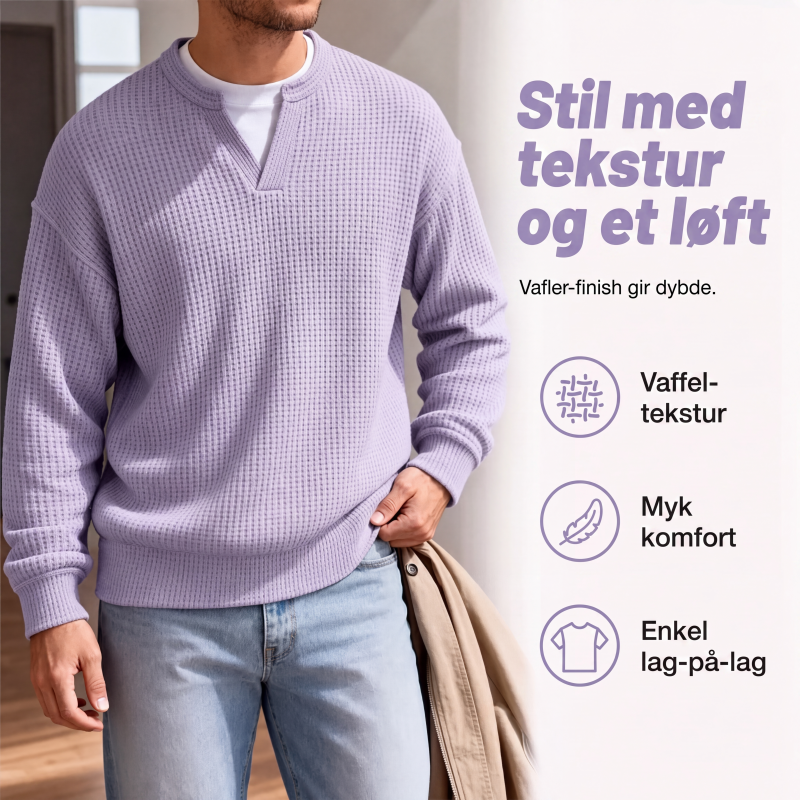 🔥 50% RABATT 👕 Herre Lagdelt Vaffelgenser – Avslappet Passform, Teksturert & Enkel å Style