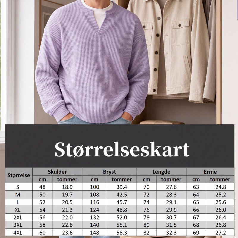 🔥 50% RABATT 👕 Herre Lagdelt Vaffelgenser – Avslappet Passform, Teksturert & Enkel å Style