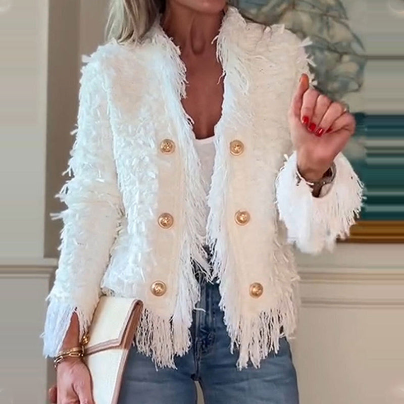 🔥 50% RABATT 🧥 Kort Frakk med Dusker til Dame – Elegant, Myk & Enkel å Style