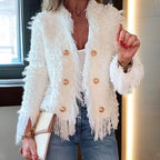 🔥 50% RABATT 🧥 Kort Frakk med Dusker til Dame – Elegant, Myk & Enkel å Style