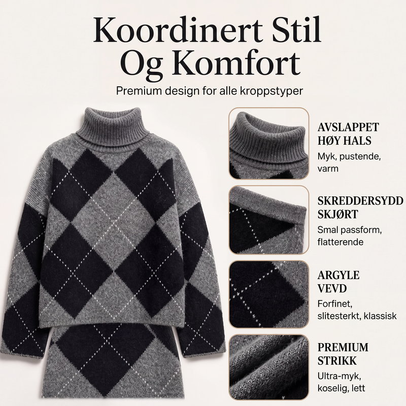 🔥 50% RABATT 🍂 Rutemønstret Strikkegenser & Skjørt-sett til Dame – Elegant, Mykt & Perfekt for Høst og Vinter