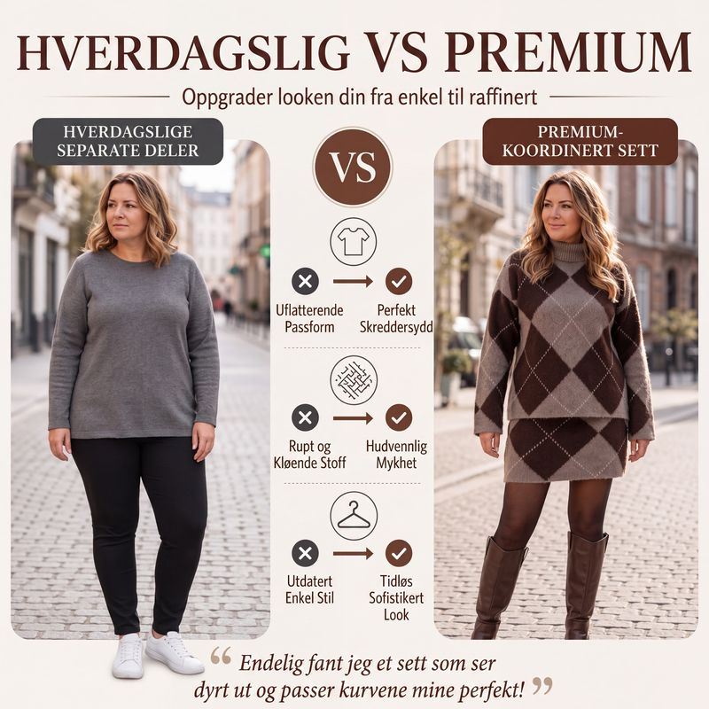 🔥 50% RABATT 🍂 Rutemønstret Strikkegenser & Skjørt-sett til Dame – Elegant, Mykt & Perfekt for Høst og Vinter