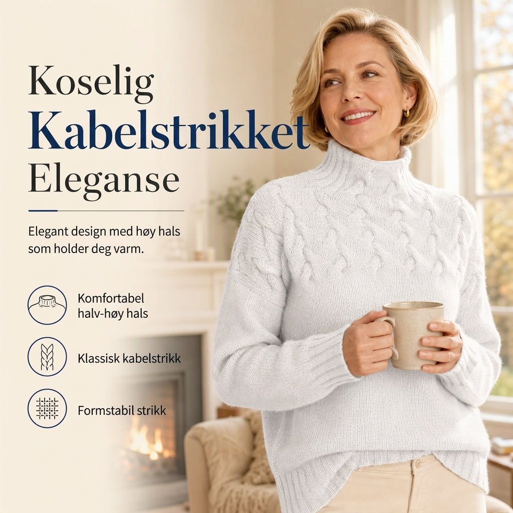 🔥 50% RABATT ❄️ Ensfarget Kabelstrikket Genser med Rullekrage til Dame – Varm, Myk & Elegant