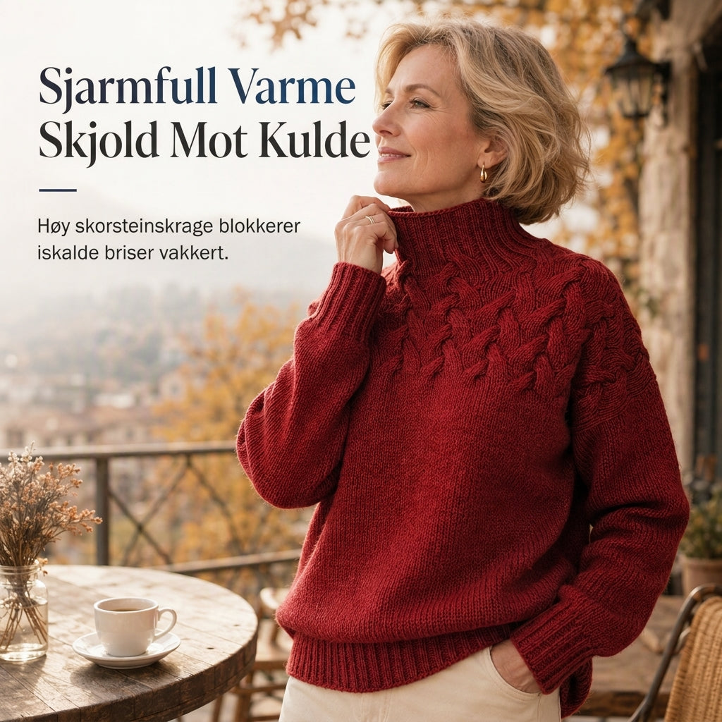 🔥 50% RABATT ❄️ Ensfarget Kabelstrikket Genser med Rullekrage til Dame – Varm, Myk & Elegant