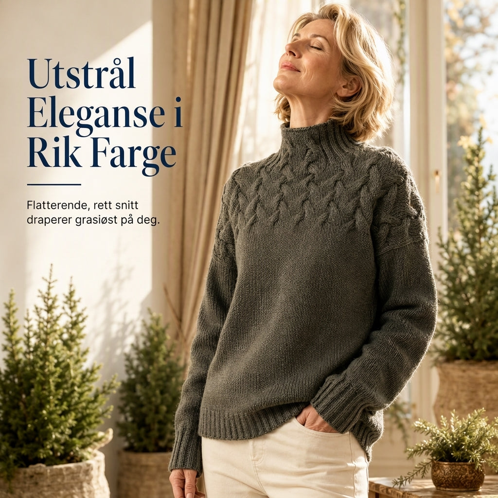 🔥 50% RABATT ❄️ Ensfarget Kabelstrikket Genser med Rullekrage til Dame – Varm, Myk & Elegant