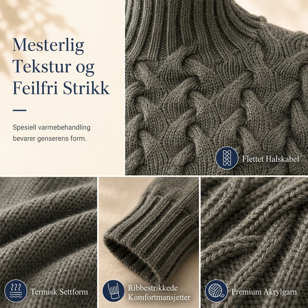 🔥 50% RABATT ❄️ Ensfarget Kabelstrikket Genser med Rullekrage til Dame – Varm, Myk & Elegant
