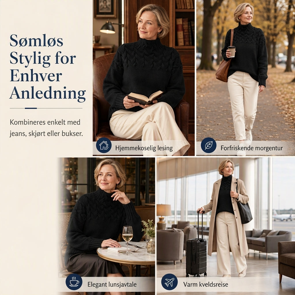 🔥 50% RABATT ❄️ Ensfarget Kabelstrikket Genser med Rullekrage til Dame – Varm, Myk & Elegant