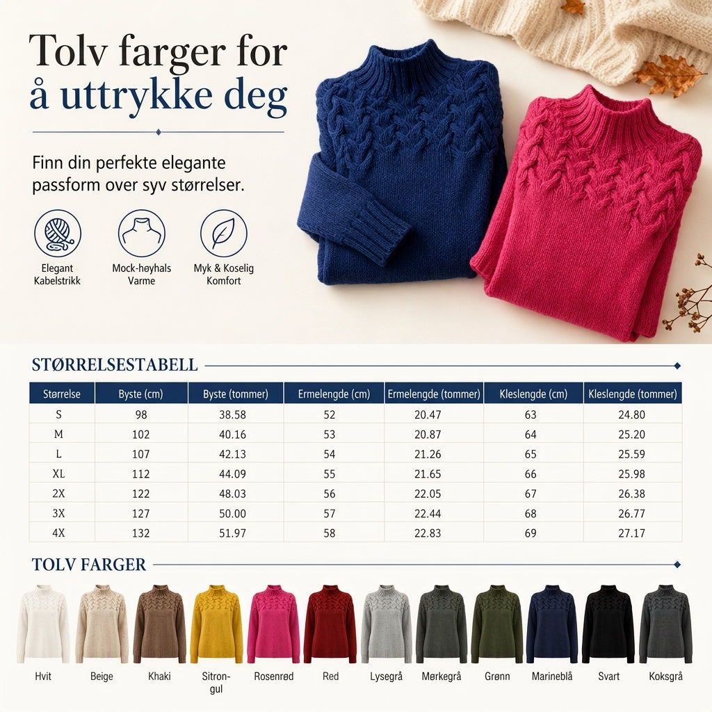 🔥 50% RABATT ❄️ Ensfarget Kabelstrikket Genser med Rullekrage til Dame – Varm, Myk & Elegant