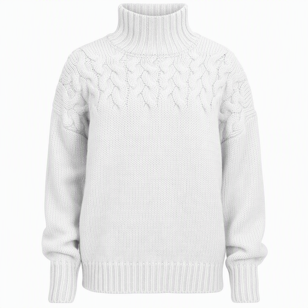 🔥 50% RABATT ❄️ Ensfarget Kabelstrikket Genser med Rullekrage til Dame – Varm, Myk & Elegant