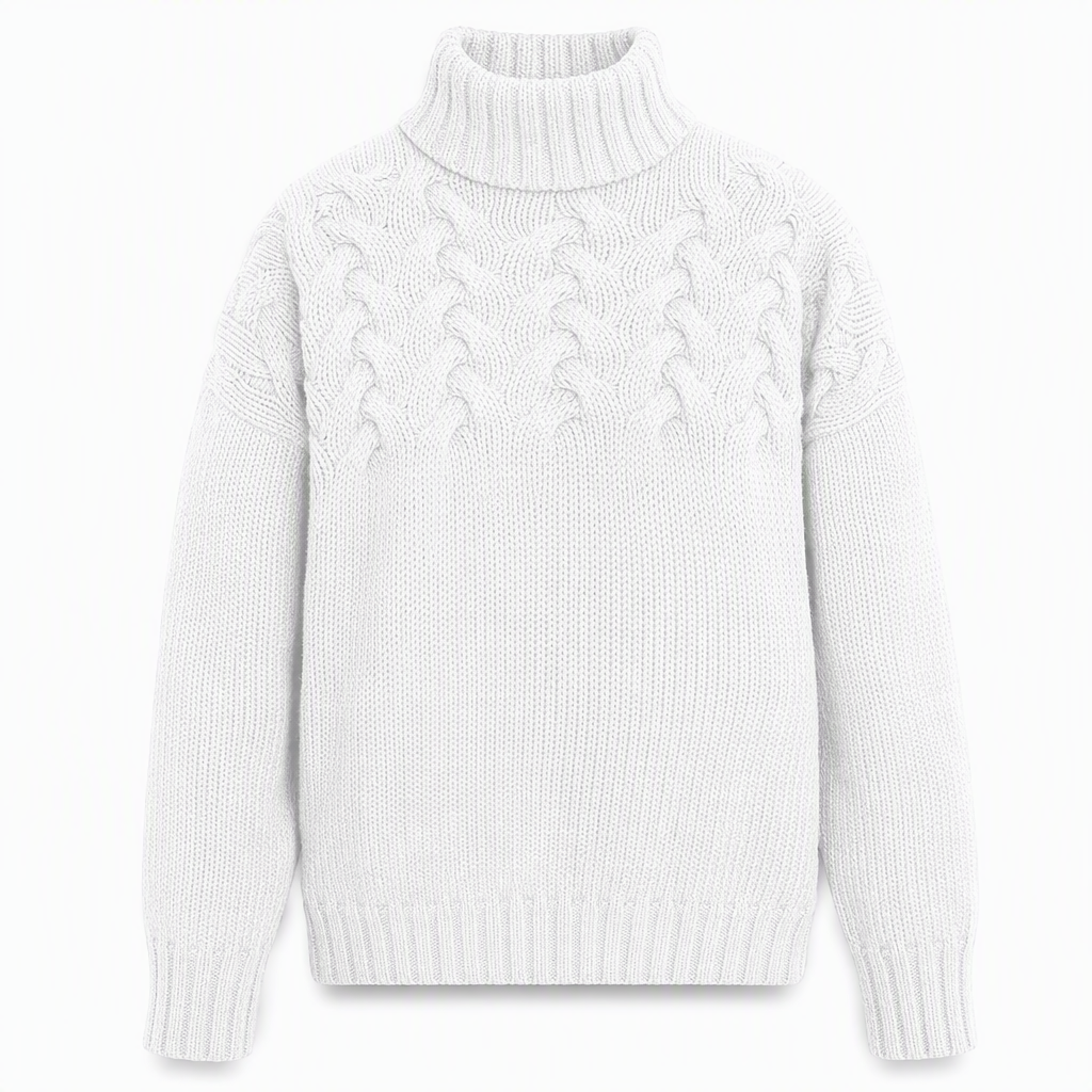 🔥 50% RABATT ❄️ Ensfarget Kabelstrikket Genser med Rullekrage til Dame – Varm, Myk & Elegant