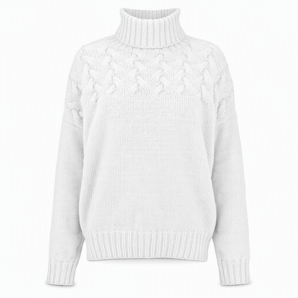 🔥 50% RABATT ❄️ Ensfarget Kabelstrikket Genser med Rullekrage til Dame – Varm, Myk & Elegant