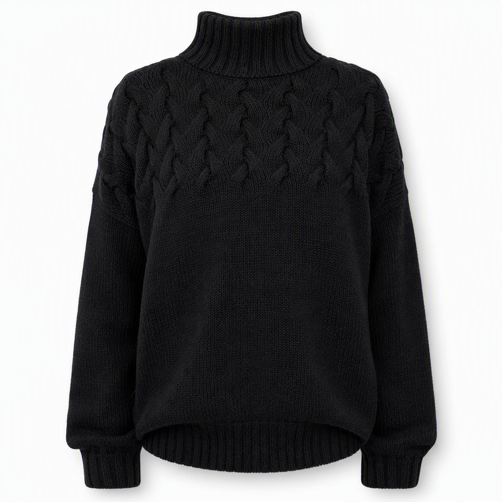 🔥 50% RABATT ❄️ Ensfarget Kabelstrikket Genser med Rullekrage til Dame – Varm, Myk & Elegant