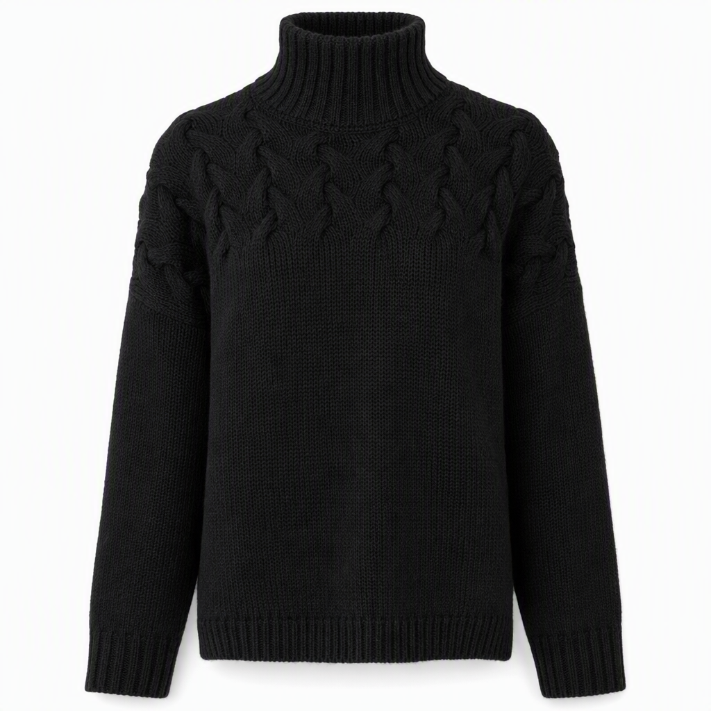 🔥 50% RABATT ❄️ Ensfarget Kabelstrikket Genser med Rullekrage til Dame – Varm, Myk & Elegant
