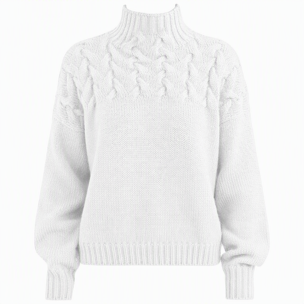 🔥 50% RABATT ❄️ Ensfarget Kabelstrikket Genser med Rullekrage til Dame – Varm, Myk & Elegant