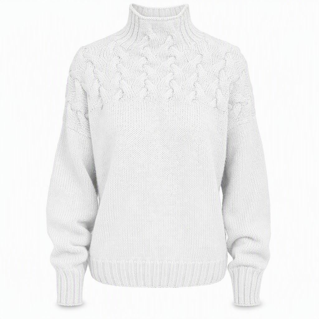 🔥 50% RABATT ❄️ Ensfarget Kabelstrikket Genser med Rullekrage til Dame – Varm, Myk & Elegant