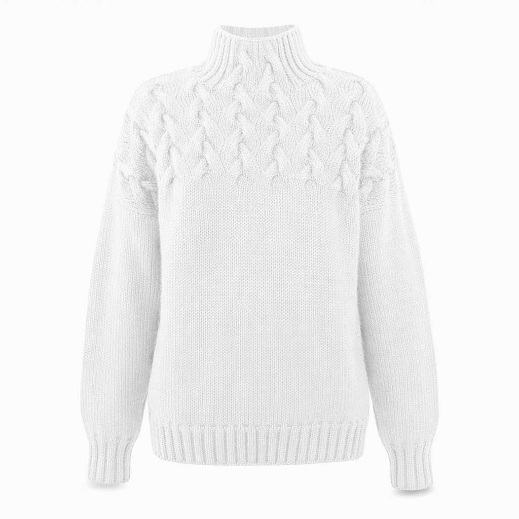 🔥 50% RABATT ❄️ Ensfarget Kabelstrikket Genser med Rullekrage til Dame – Varm, Myk & Elegant