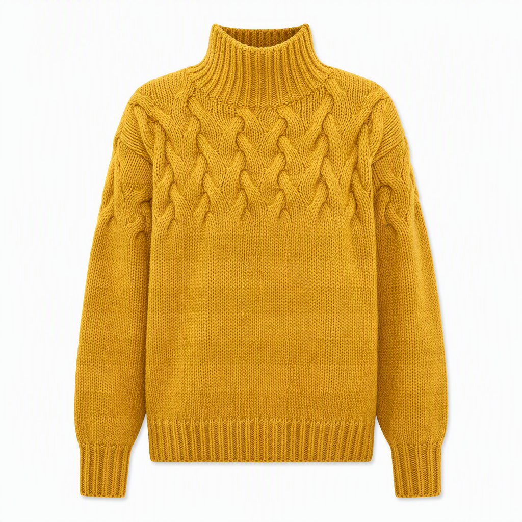 🔥 50% RABATT ❄️ Ensfarget Kabelstrikket Genser med Rullekrage til Dame – Varm, Myk & Elegant